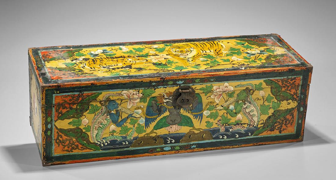 Old Tibetan Painted Wood Chest (1 of 2)