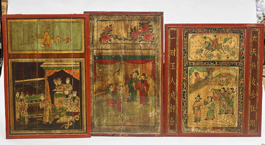 Three Chinese Painted Wood Panels (1 of 1)