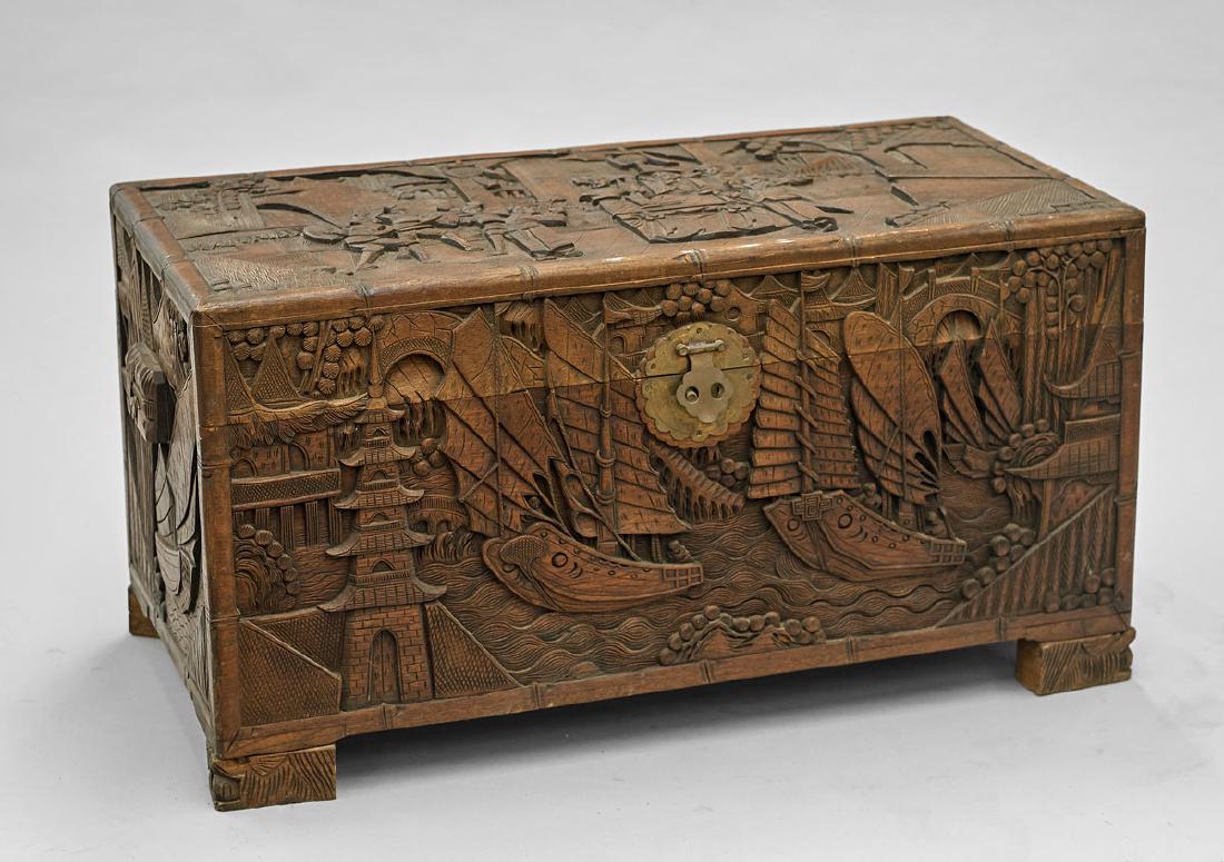 Old Carved Camphor Wood Chest (1 of 2)