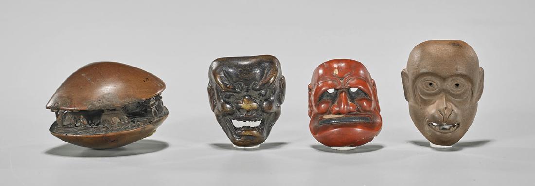 Four Old & Antique Netsuke: Mask & Clam's Dream (1 of 2)