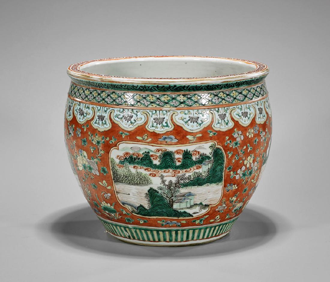 Antique Enameled Porcelain Fish Bowl (1 of 2)