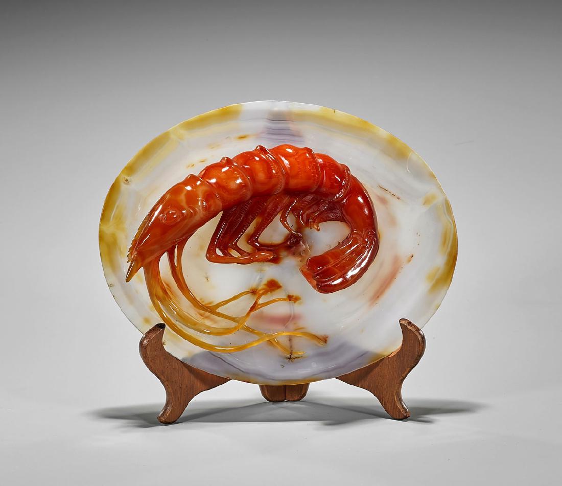 Carved Carnelian Agate Dish: Prawn (1 of 1)