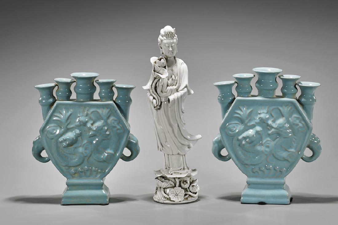Three Chinese Porcelains: Guanyin & Pair Vases (1 of 1)