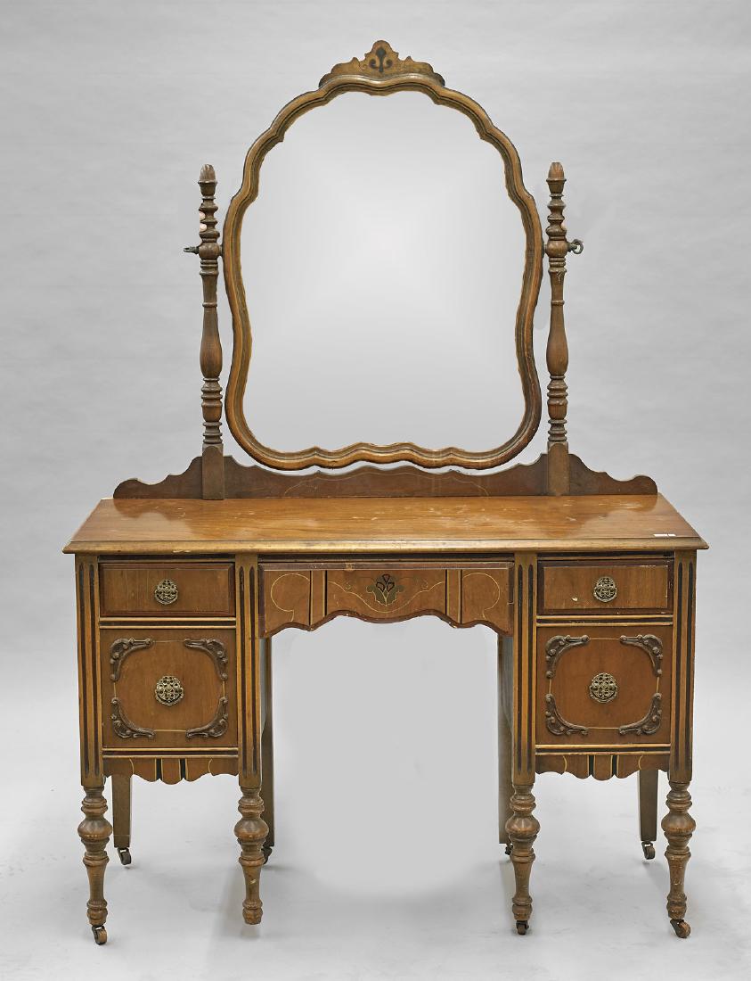 Wood Vanity Set: Dresser, Table & Mirror (1 of 2)