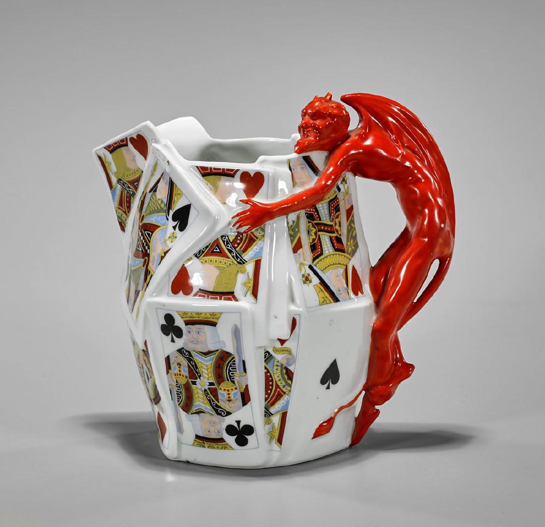 Royal Bayreuth Porcelain Pitcher: Devil & Cards (1 of 2)