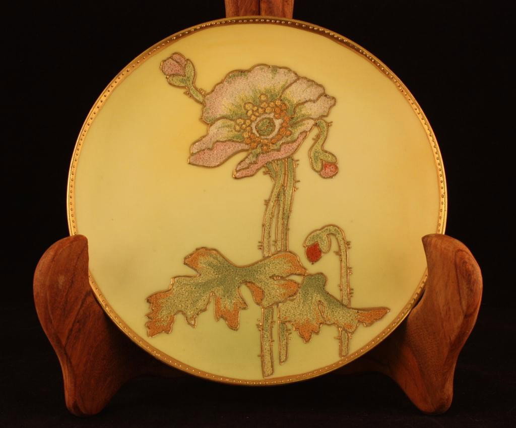 NIPPON Coralene Plaque: 7 1/2 " wide. Mark 242. Plate 2583, fifth series. Excellent condition.