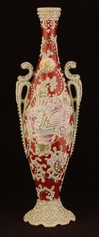 NIPPON Moriage Rooster Vase: 14" tall. Unmarked, excellent condition