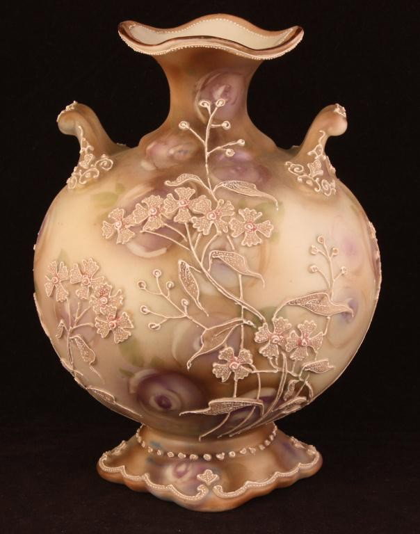 NIPPON Moriage Vase: 6.75" tall. Mark 90. Excellent condition.