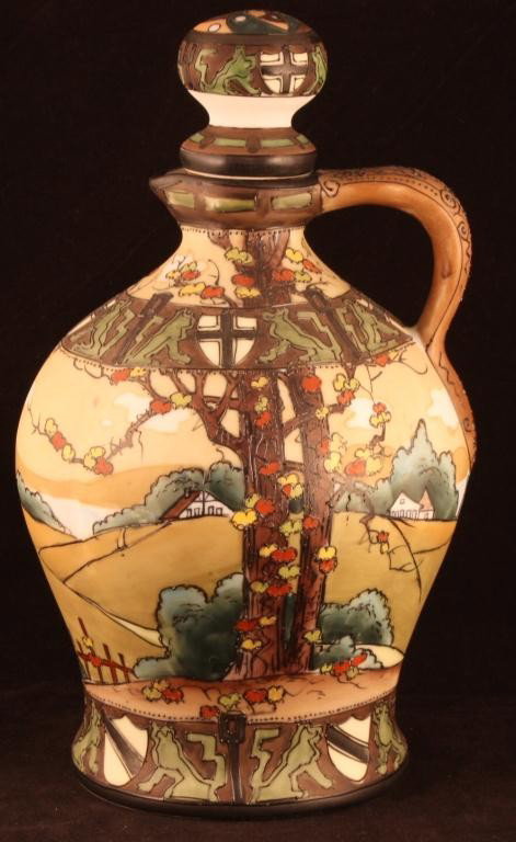 NIPPON Woodlawn Pattern Wine Jug: 9 1/2" tall including corked top. 7 3/4" to top of rim. Mark 52. Excellent condition. Page 305 ABC's Collecting.