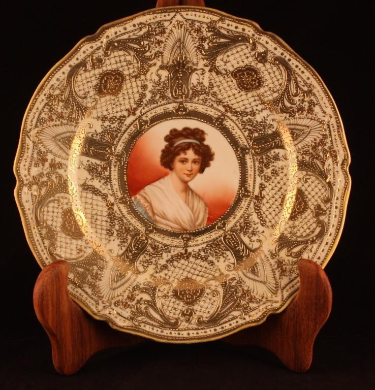 NIPPON Portrait Plaque of Madame Lebrun: 10" wide. Gold scroll decor. Mark 52. Plate 2979 (fifth series). Excellent condition with gold loss around edge.
