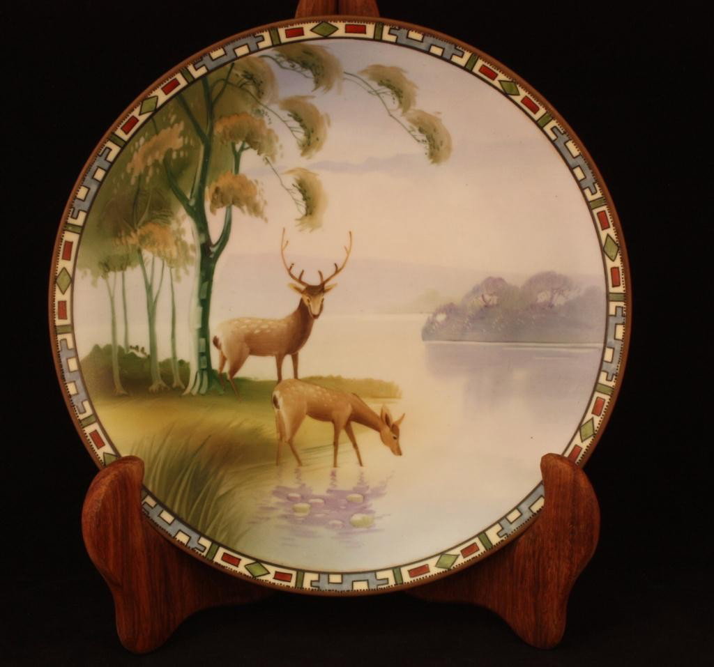 NIPPON Wall Plaque Deer Scene Plate: 10" diameter. Mark 47, Excellent condition.