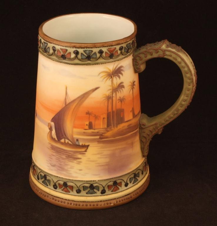 NIPPON Moriage Mug With Cleopatra Barge: 5 1/2" tall. Excellent condition, Mark 47.