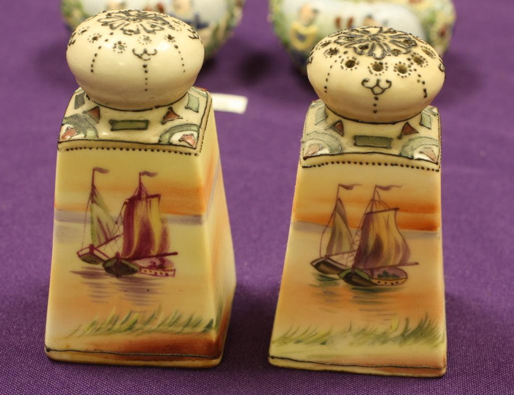 NIPPON Salt and Pepper Shakers: Boat Scene, Excellent condition, Mark 47.