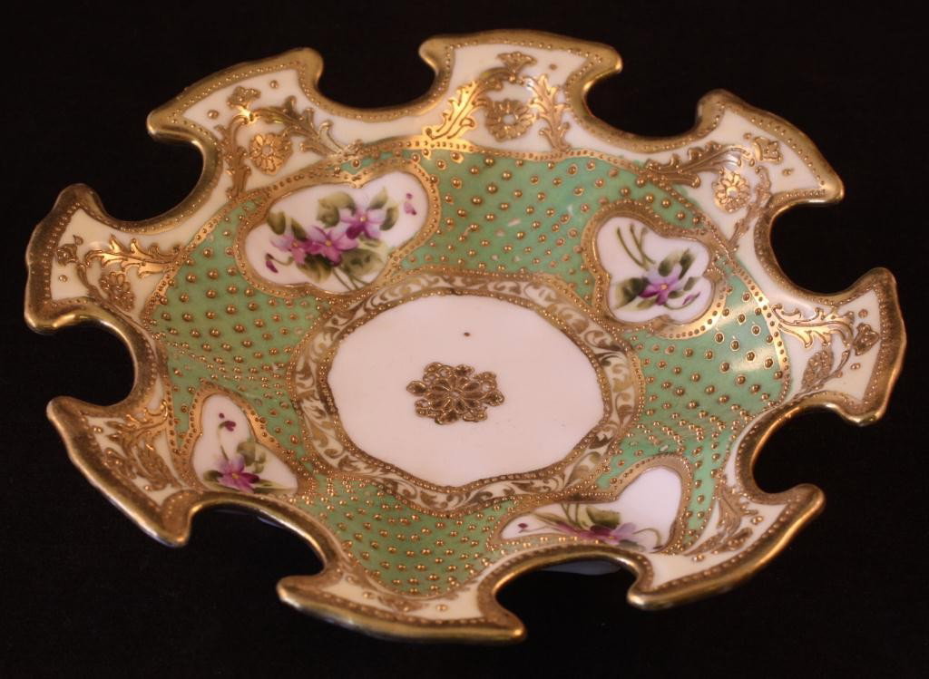 NIPPON Floral Bowl with Gold Beads: 7" in diameter, 1 1/4" tall, minor gold loss
