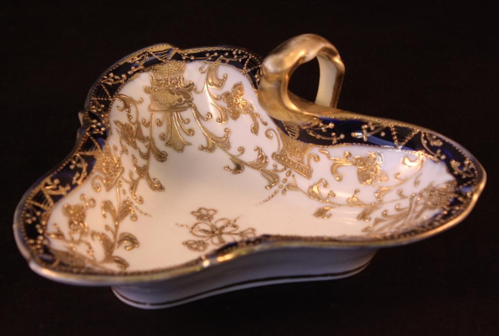 NIPPON Cobalt and Gold Decorated One Handled Dish: 6 3/4" wide, 1.5" tall, minor gold loss