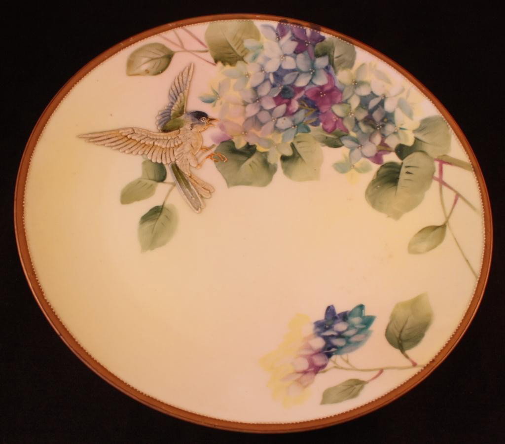 NIPPON Relief Bird and Floral Wall Hanging Painted: 8 3/4" diameter, excellent condition