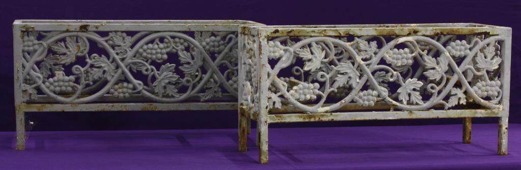 Early Cast Iron Planters: nice aged condition, 26 1/2" long, 9 1/2" wide. 13" tall