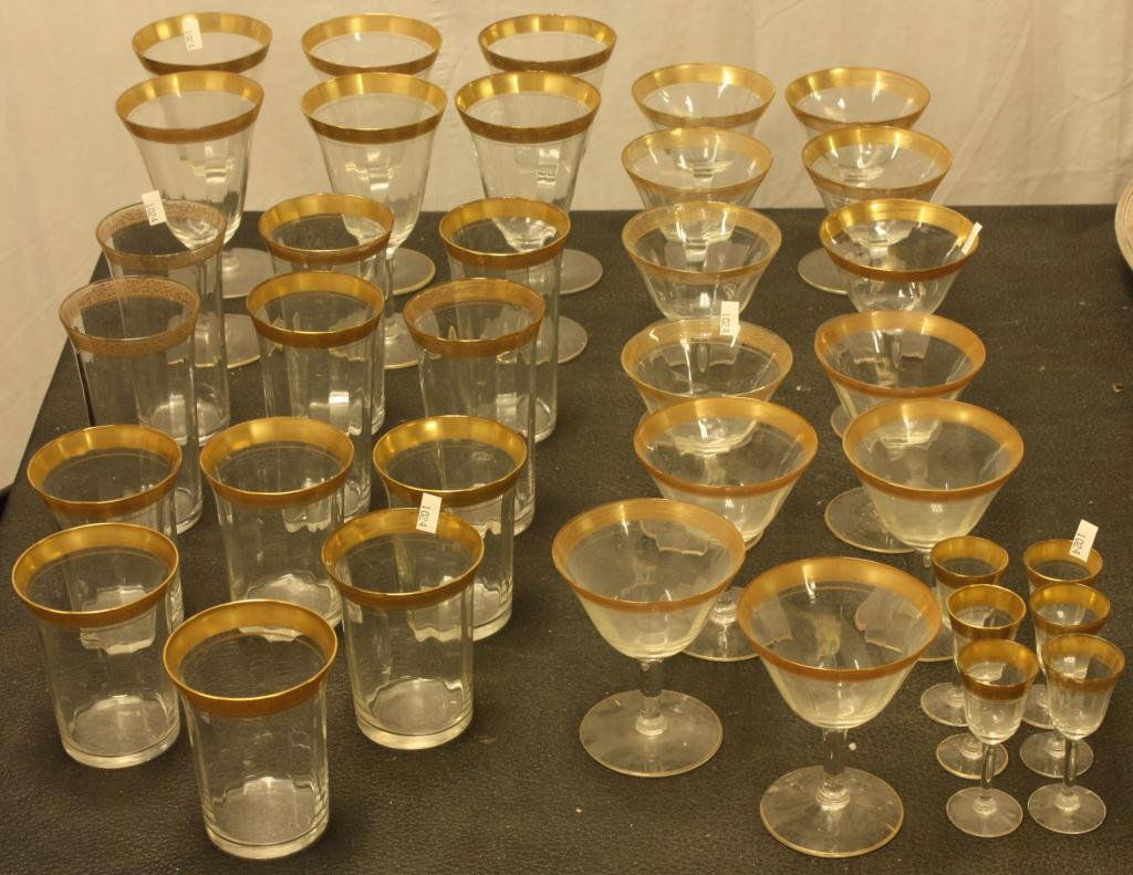 366 Lot of Gold Rimmed Crystal Stemware and Tumblers