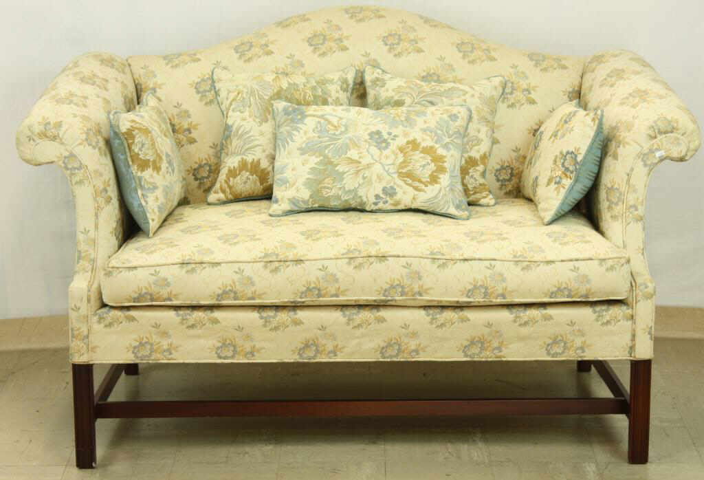 Pair of Single Cushion Humpback Settees: 55" W x 35" H x 26" L