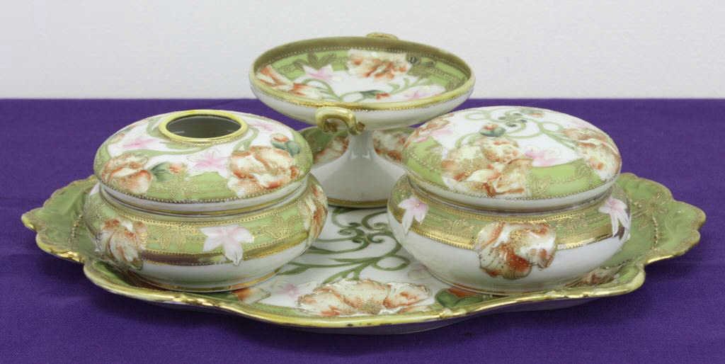 Hand Painted Nippon Dresser Set: minor gold loss