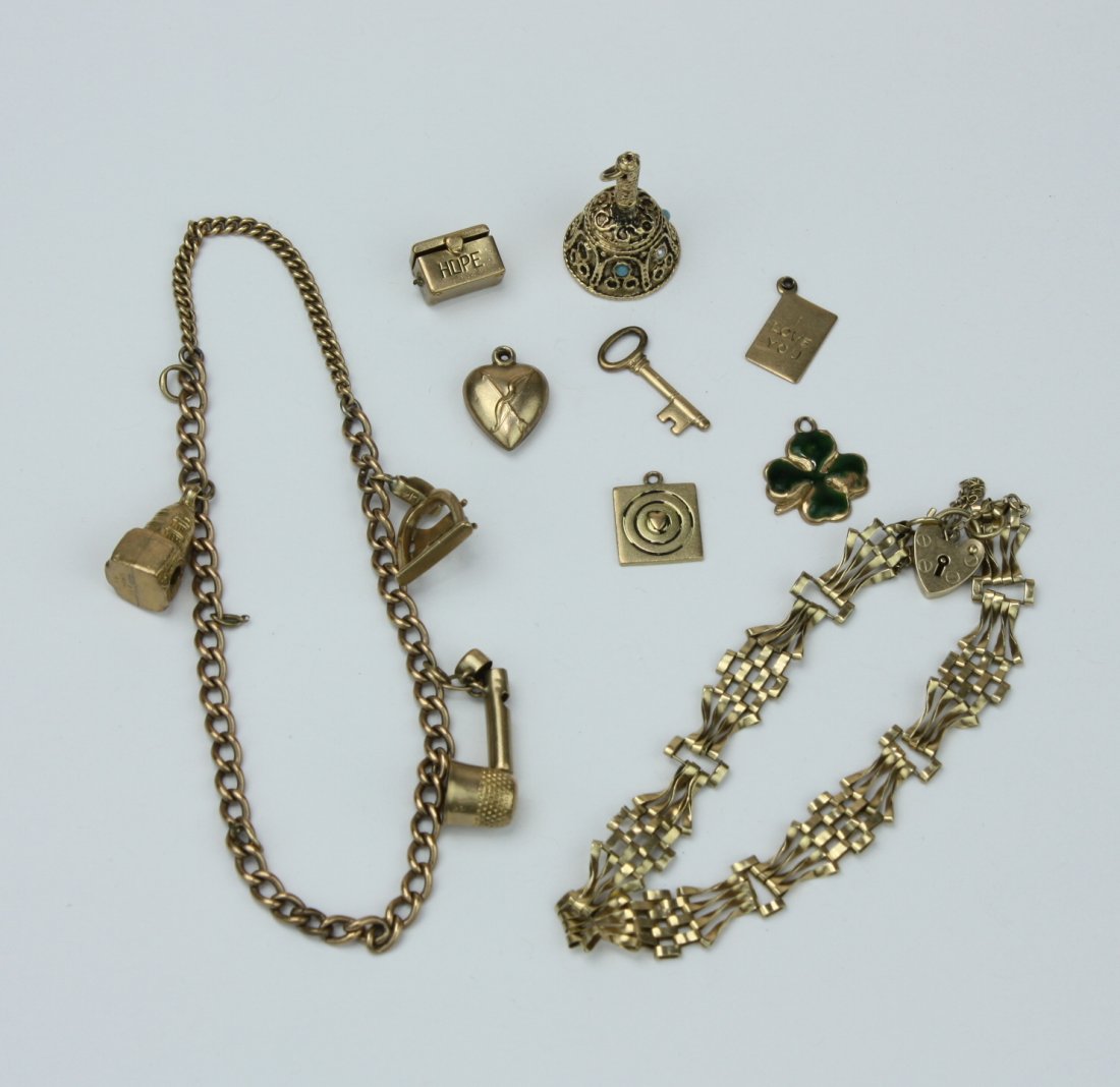10k Charm Bracelets and Charms: 1.09 troy ounces total