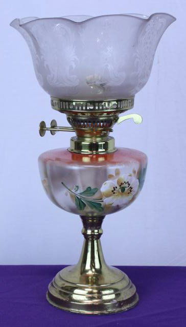 Hand Painted Floral Oil Lamp: John Scott Made In England 14" H