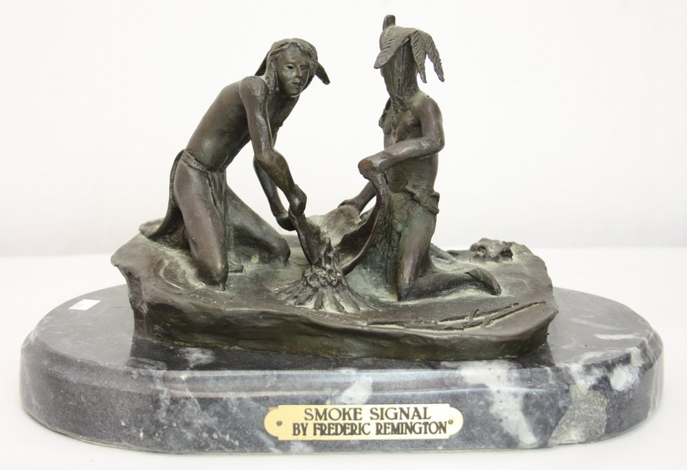 Smoke Signal Bronze: By Frederic Remington 7.5" H