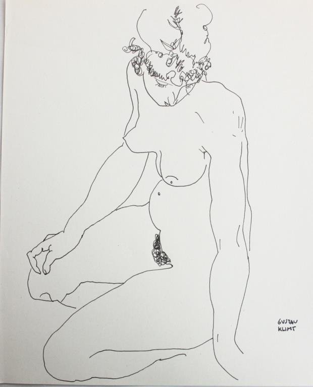 Female Nude Figure, Pen And Ink: signed Gustav Klimt lower right, 7.5" x 9.25", unframed