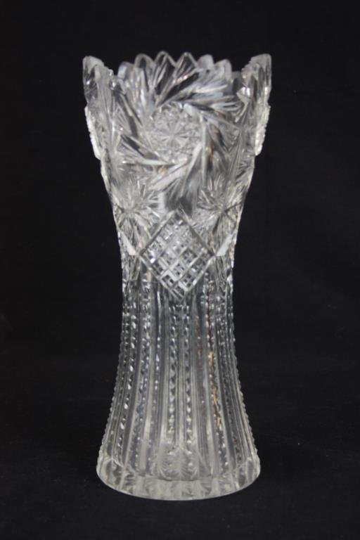 Cut Glass Vase: 10 h x 4.5 w