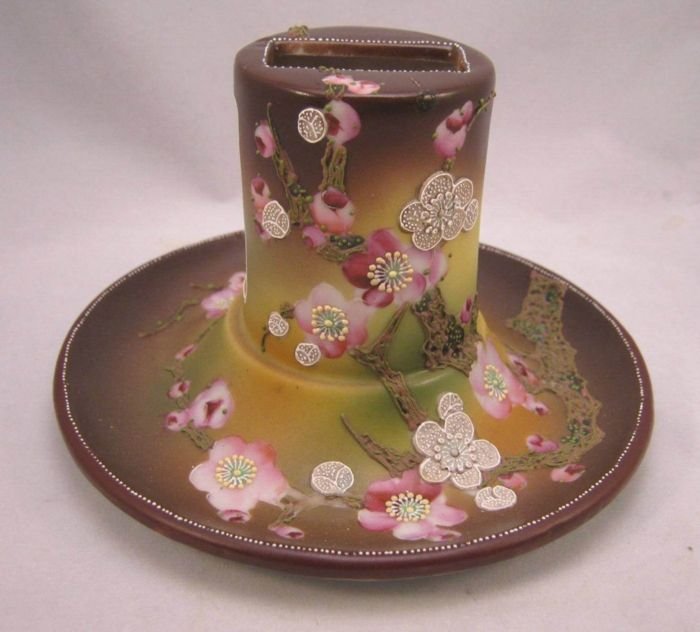 Rare Nippon Match Box Holder with Moriage Plum Blossoms (1 of 7)