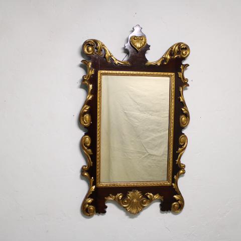Parcel Gilt Mahogany Mirror: George III parcel gold gilt carved wall mirror circa 1910