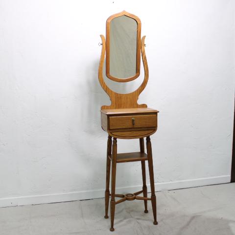 American Oak Shaving Stand with Mirror: American oak shaving stand with signal drawer and shelf.