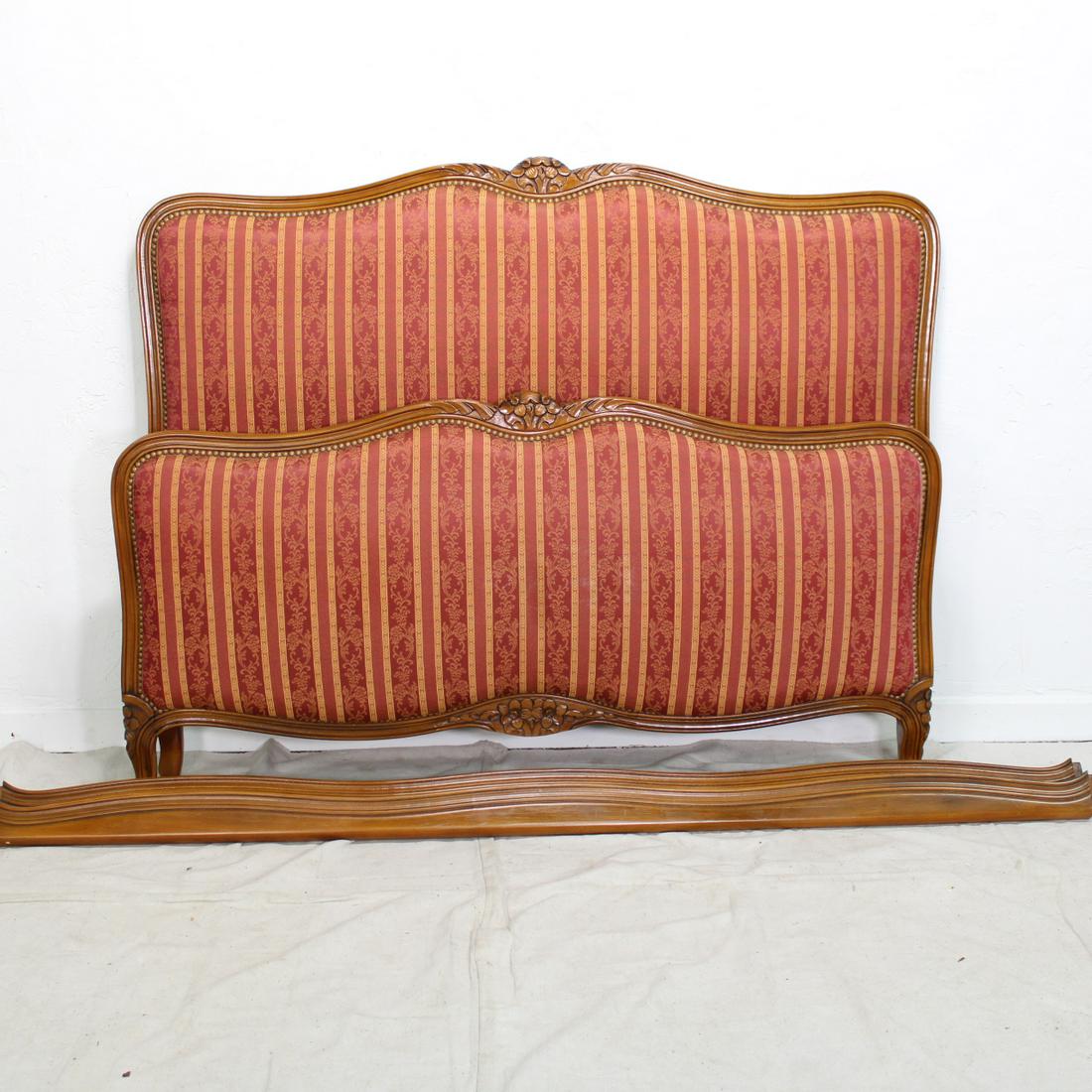 Louis XV Style Unholstered Bed: French Bed with Gold and red Upholstery in Beech, measurement is for head board only.