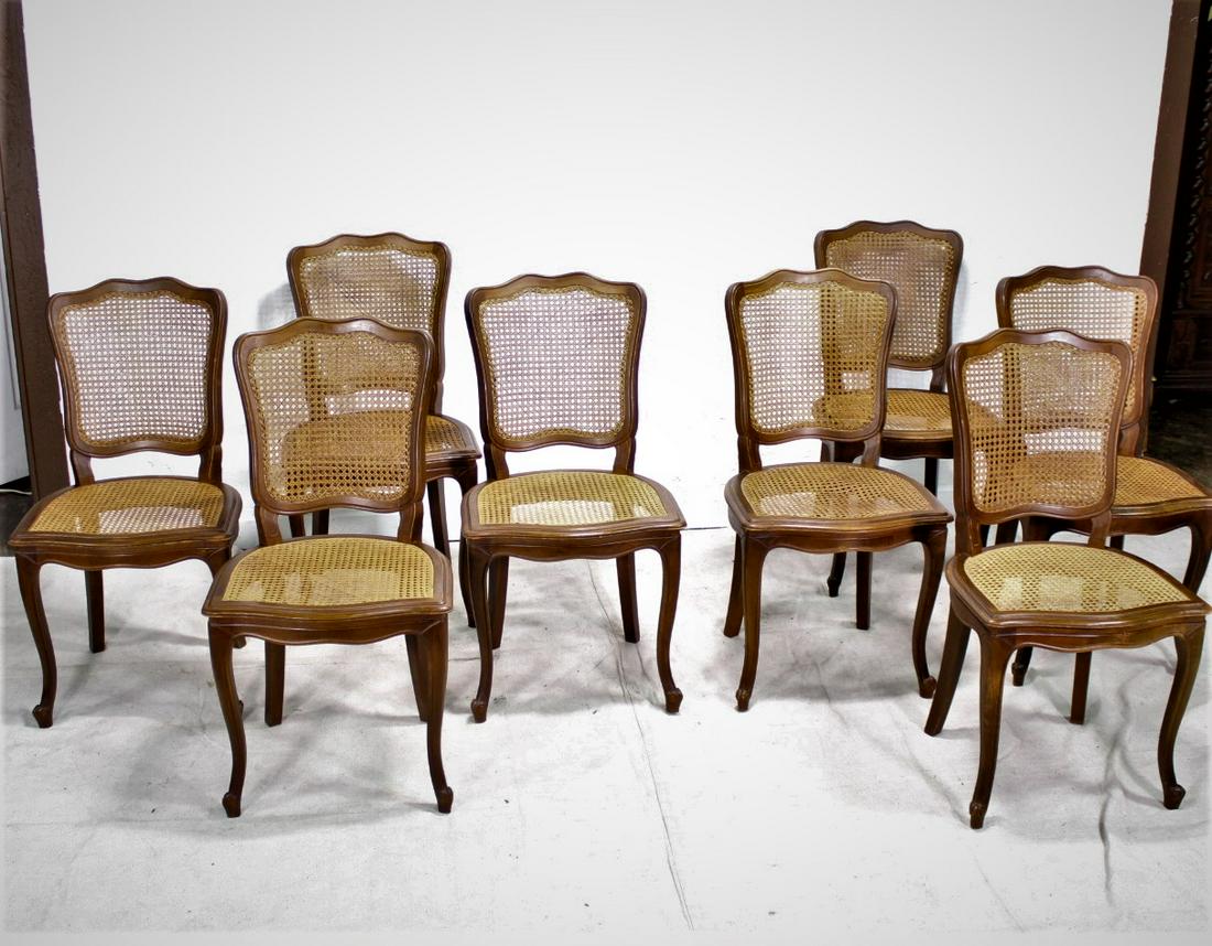 Set of 8 caned seat and back chairs: Set 8 Louis XV country French chairs in beech