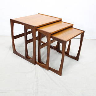 Quadrille Nest By G-Plan: This Danish Modern Style Nest is British and made by Mid Century Modern Furniture Maker G Plan ( Gplan ) it stacks to make a bookcase as well. Measurement for largest table is 20in tall x 22 wide