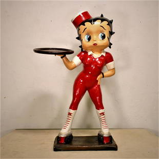 Betty Boop Figure with Tray: New Item, this resin figure features Betty Boop on roller skates holding a tray. 36 tall x 23 deep x 10in tall