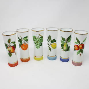 6 tall frosted cocktail glasses with fruit motif: 6 Tall Vintage frosted cocktail glasses with fruit motif. 7in tall