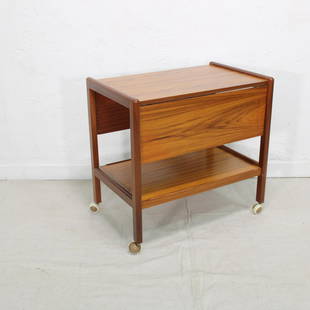 Teak Drop Side Mid Century Trolly: This Danish Modern Style Cocktail Cart comes to us via England. 27 tall x 35 wide x 28 deep