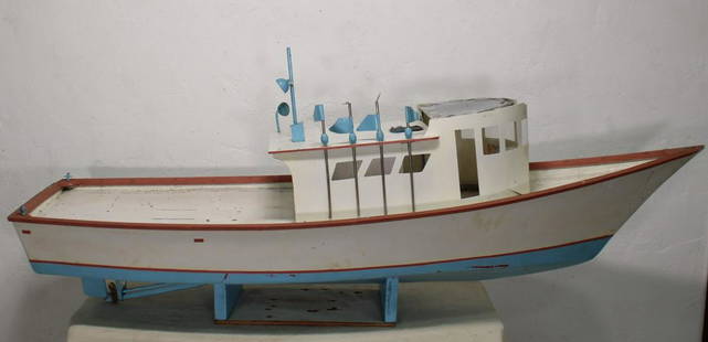 Huge Vintage Wooden Boat Model: This vintage Model boat on stand is 29in tall x 74in long x 24 wide