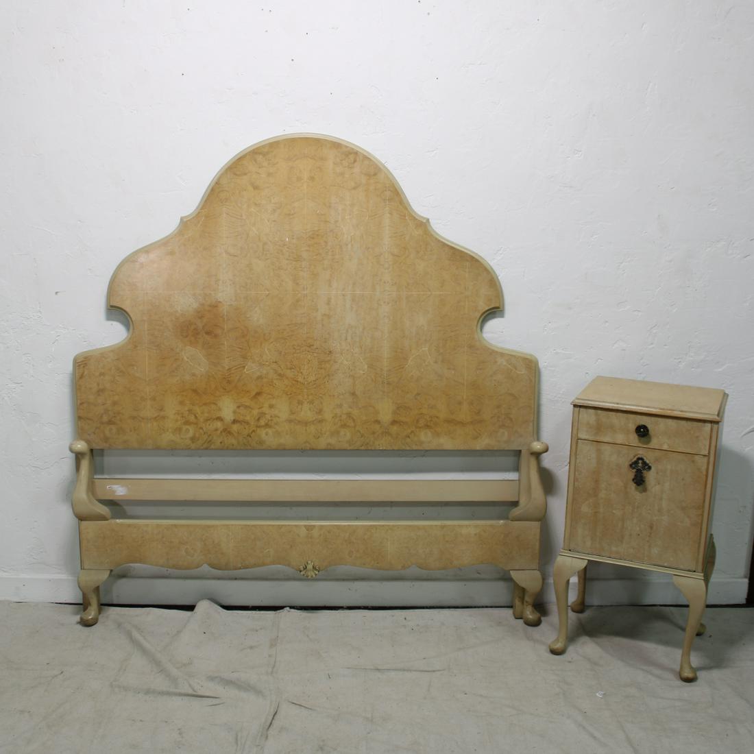 Bleached Burl Walnut  bed & night stand. (1 of 3)