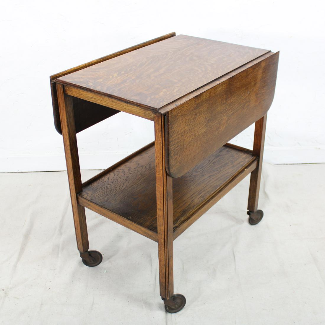 Drop Leaf Oak Trolley: Drop Leaf Oak Cart from England. 30 tall x 33 x 26