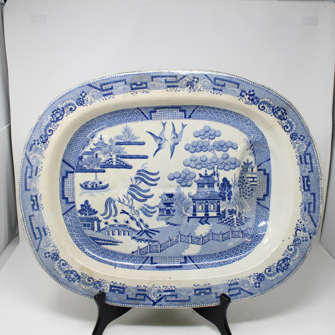 Large Victorian Blue Willow Meat Platter (1 of 3)