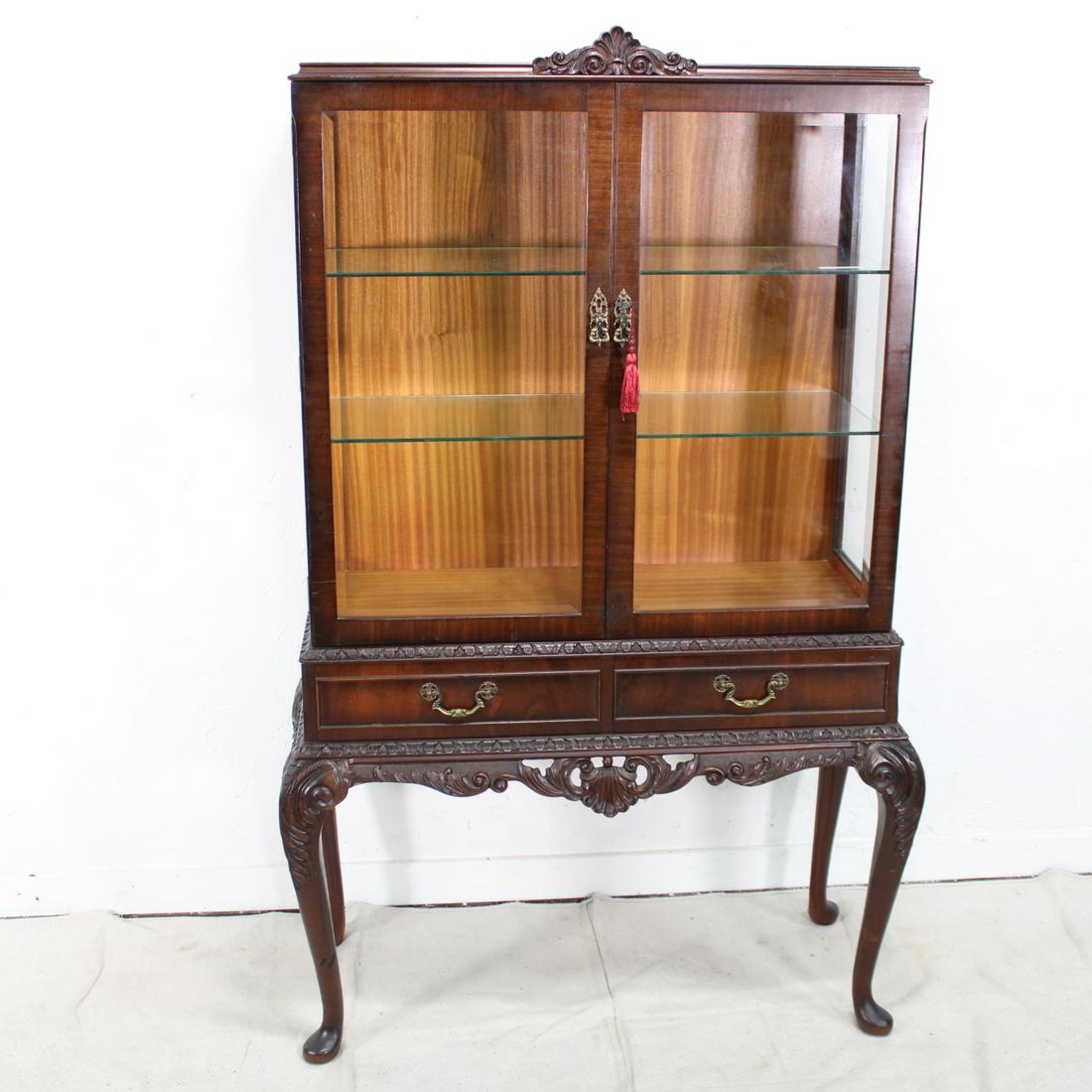 Carved Display cabinet on cabriole legs (1 of 3)