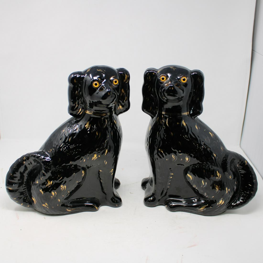 Pair of Black Staffordshire King Charles Spaniel Dogs (1 of 2)