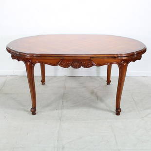 Louis XV Style Oval Dining Table: Louis XV Style Country French Oval Dining table with two 18 inch pull out leaves in Cherry, direct from France to us, matches lots 103, 105 & 106.