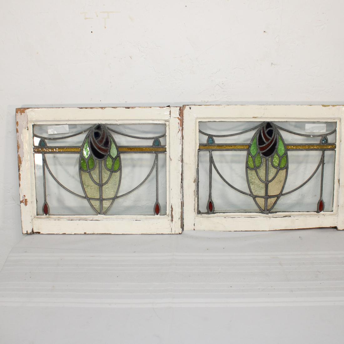 2  Stained Glass Windows in Original Frames - Deco (1 of 3)