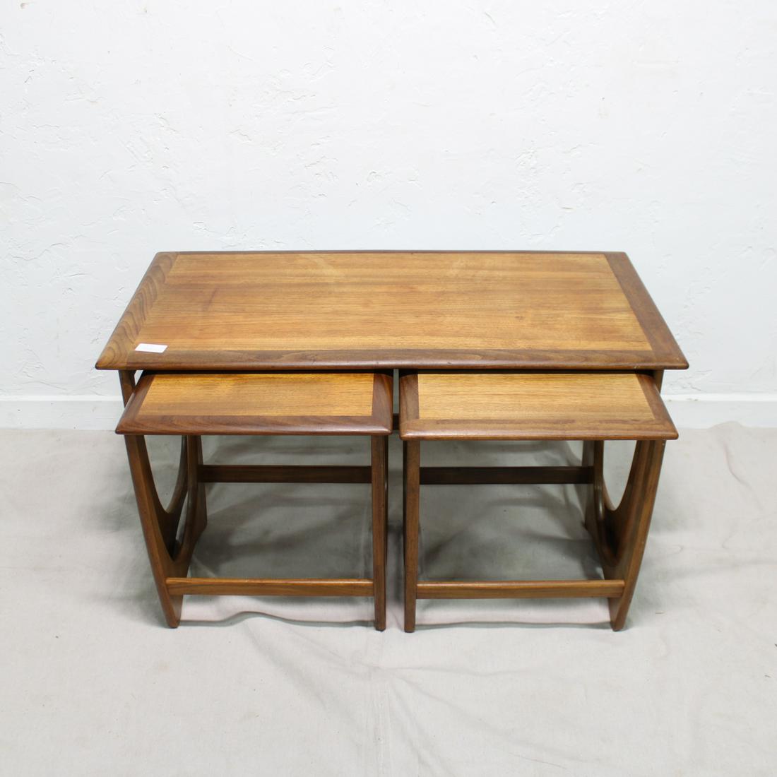 Mid Century Modern Wide Astro Nest By G-plan: This Danish Modern Style nest is British and made by Mid Century Modern Furniture Maker G Plan ( Gplan ) - 21 tall x 40 wide x 20 deep