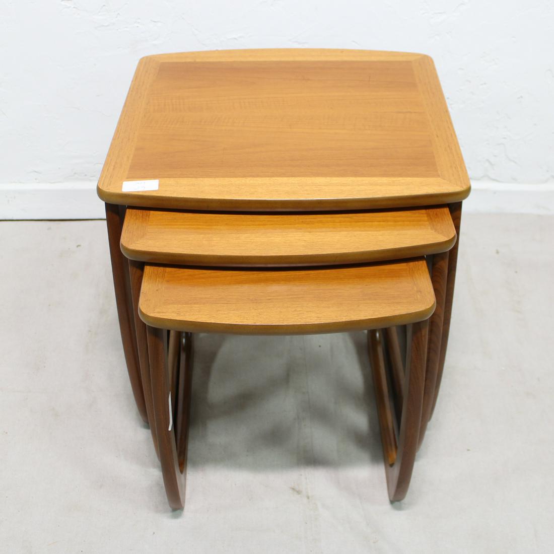 Mid Century Modern Nest by Nathan Furniture # 1: This Danish Modern Style nest is British and made by Mid Century Modern Furniture Maker Nathan Furniture Co. - 20 tall x 19 wide x 29 deep