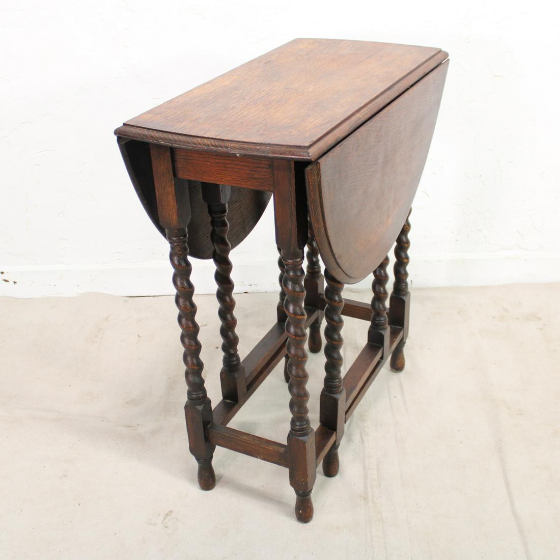 Drop Leaf Barley Twist Table from England #1: British Oak Gateleg Table - 29 tall x 36 wide x 25 deep