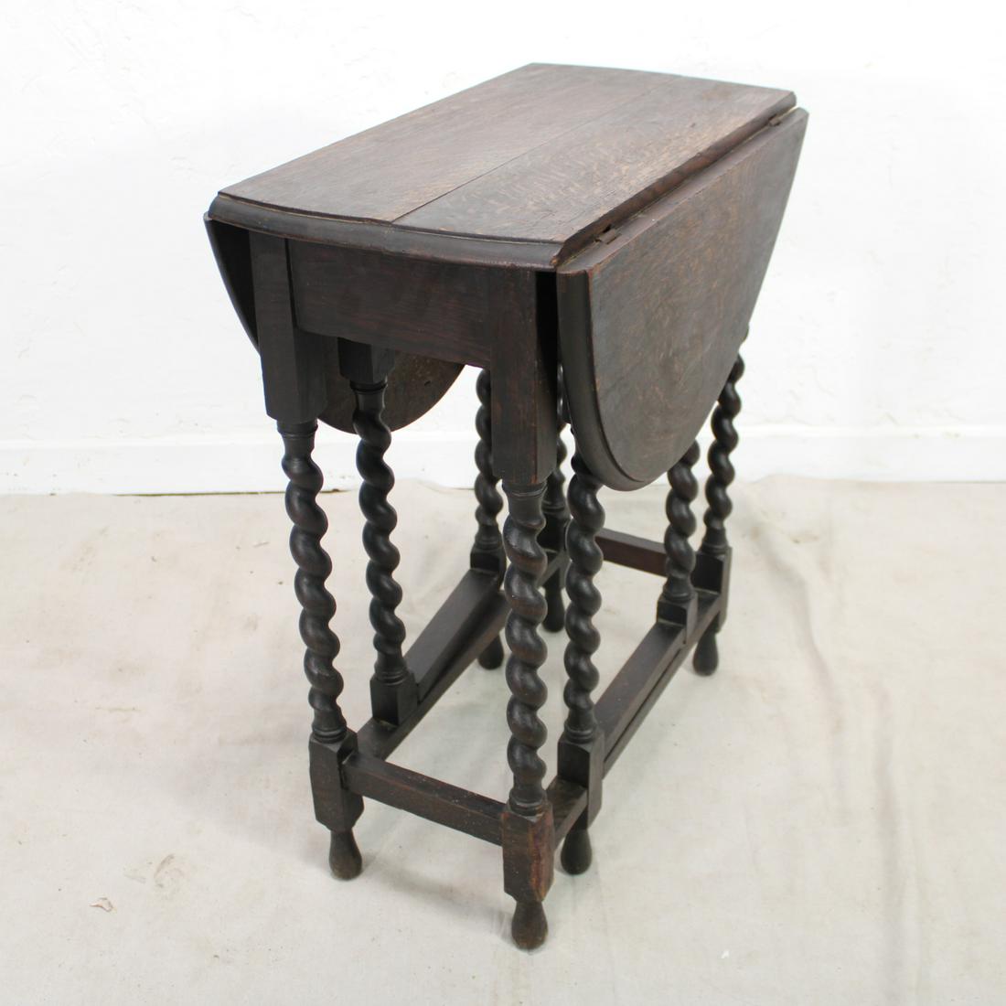 Drop Leaf Barley Twist Table from England #2: British Oak Gateleg Table - 29 tall x 36 wide x 24 deep